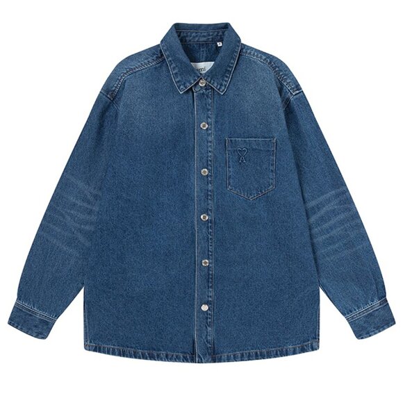 Ami Paris Embossed Heart Denim Jacket - Picture 1 of 9